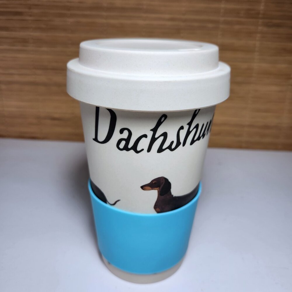 Milly Green Dachshund Tumbler with Lid and Silicone Sleeve British Design
